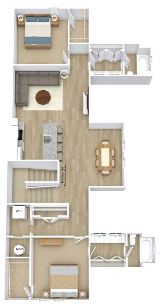 Floor plan for 2 beds, 2 baths, 1271 sqft